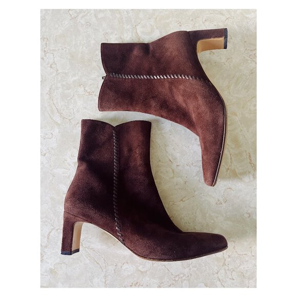 St. John Shoes - VTG St. John Sz 9 Square Toe Brown Suede Boots 90's Made in Italy